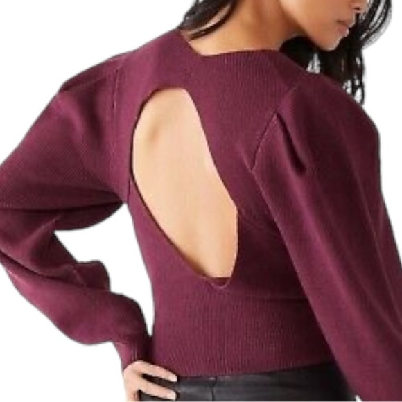 Free People Saffron Top in Pomegranate Wine Small NWT NEW Puff Sleeve Open Back - Picture 10 of 14